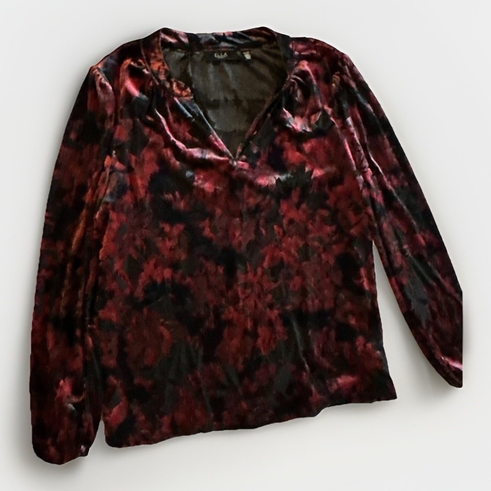 Ella‎ Womens Velvet Burnout Top Size Small Black Sheer Vamp Whimsigoth